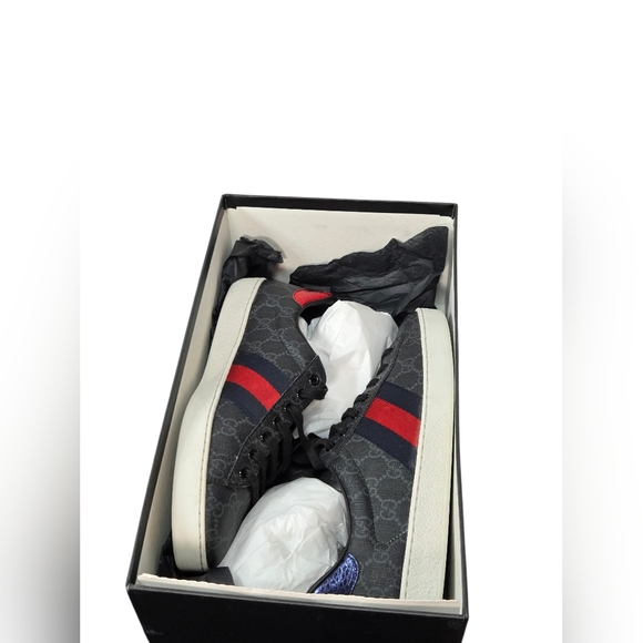 Gucci Ace GG Supreme Canvas Sneakers Black Web Stripe Sz 9 EU 43 429445 - Picture 12 of 16